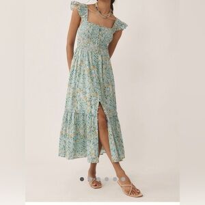 Anthropologie Floral Midi Dress in Light Blue and Yellow